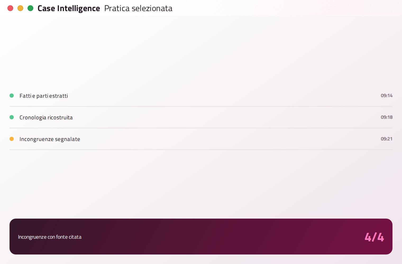 Interfaccia dimostrativa di TWIZA Legal