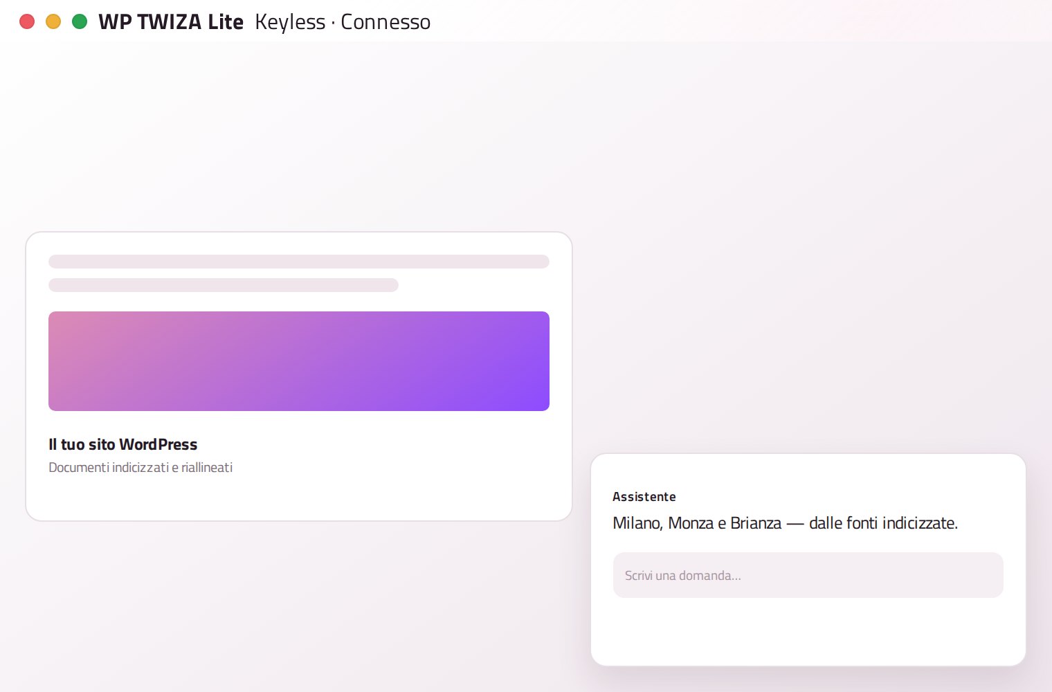 Interfaccia dimostrativa di WP TWIZA Plugin