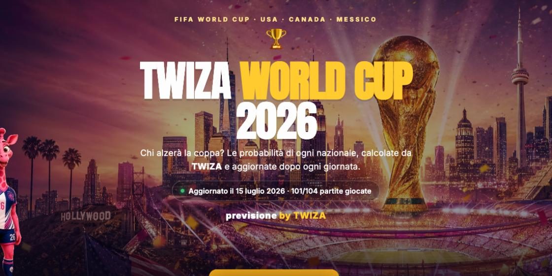 La pagina TWIZA World Cup 2026 con la mascotte e il trofeo
